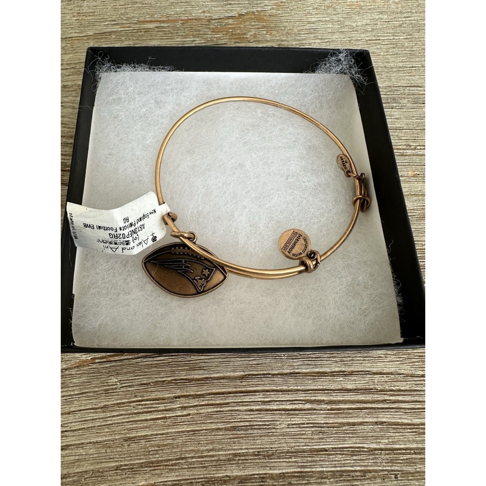NWT Alex and Ani Gold NFL New England Patriots Charm Bangle, Adjustable 7 1/2"
